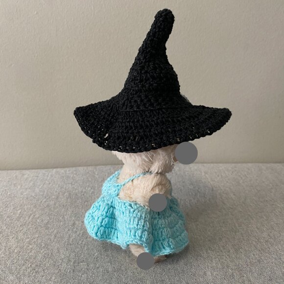 Handmade Crochet Halloween Blue Black Witch Outfit for 17cm Doll 2-Piece Set - Picture 2 of 7